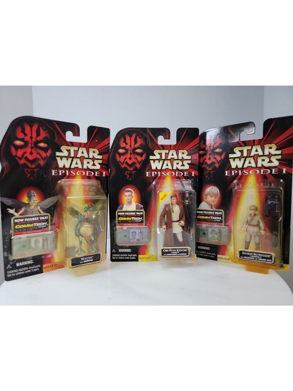 Hasbro Star Wars LOT of 3 Figures Commtech Chip Episode 1 TPM Anakin Watto Obi